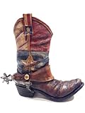 Texas Lone Star Cowboy Boot with Spur Vase Planter for Western Decor by Rainbow