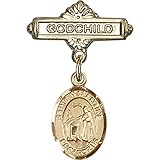 ゴールドFilled Babyバッジwithローマの聖バレンタインチャームとGodchildバッジピン1 x 5 / 8インチ