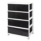 収納ケース ワイド チェスト 4段 引き出しカラー (ホワイト／ブラック) 組立式 日本製 W4-1WHBK