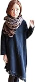 hipa hipa 長袖 無地 黒 ワンピース 裾のフリンジ がカワイイ フリル カットソー キッズ 服 ガールズ トップス アウター シンプル 女の子(110cm)