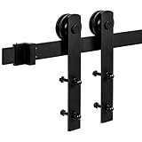 Slidingバーンドアハードウェアトラックキット、炭素鋼、ブラック、IシェイプHanagers仕上げ 12FT-Double Door Kit ブラック 0106_366_2