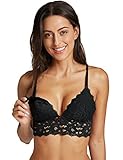 MOMANDA レディース マタニティブラジャー 授乳ブラジャー ノンワイヤー 花柄レース 薄手 フルカップ 産前・産後兼用 ブラレット ブラック L (D80 E80 B85 C85 D85)