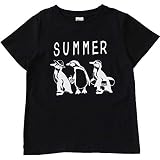 [Bee]キッズ 女の子 男の子 半袖 半袖Tシャツ プリントTシャツ 150cm SUMMERペンギン×ブラック地