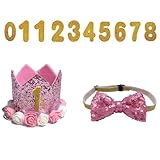 DEVENTORZ ペット用誕生日帽子 犬 誕生日 帽子 犬 猫用 誕生日グッズ クラウン 蝶ネクタイ 数字付きバースデーハット 飾り付け ペット 3点セット （ピンク）