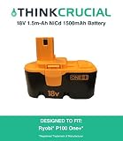 Ryobi P100 ONE+ 18V 1.5m-Ah 1500mAh NiCd Battery, Compare to Part # 130224028, Designed & Engineered