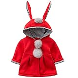 BYM コート ベビー 女の子 うさぎの耳 ジャケット ボンボン付き フード付き 防寒 秋冬 かわいい(レッド,85cm）