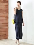 Angeliebe エンジェリーベ マタニティ 授乳口付き 涼感 アップ ノースリーブ ＆ ガウチョ パンツ セット 妊婦服 産前 産後 セットアップ M～L ネイビー 21881 21881202