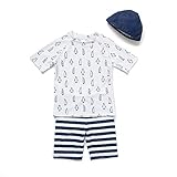 Bonverano　水着　男の子　ラッシュガード　半袖トップス　ハーフパンツ　セパレート　キャップ付　UVカット　三点セット(RYFT15-2)