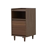 キャビネット 木製 棚 扉 前板天然木突板 コード穴 北欧 カントリー/ブラウン