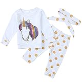 Nice Days（ナイス　ディズ） ベビー服 子供服 女の子 トップス+ズボン+ヘアバンド セット 長袖 秋冬 可愛い ユニコーン トッド柄 保育園 (90)