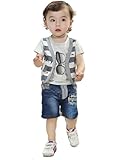SOPO Baby Boy 2 Piece Outfit夏( Fakeストリップベストトップ、ジーンズグレー9 – 24 m カラー: グレー