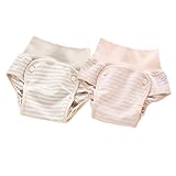 Limi　ベビー　新生児　おむつカバー　2枚セット　ボーダー　オーガニックコットン　防水加工　ウェスト　ストレッチパンツ (S)