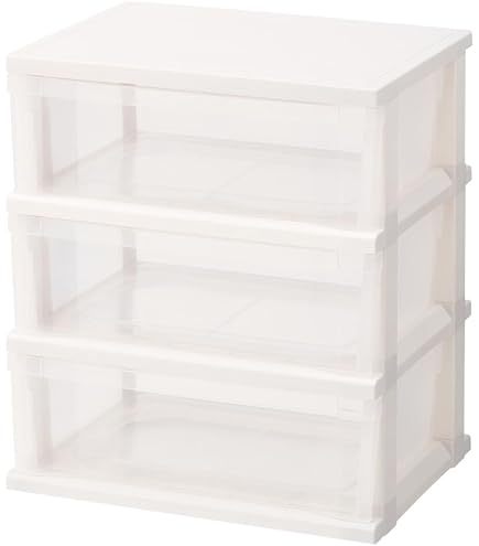 Amazon｜チェスト ワイド 4段 幅63×奥行50×高さ91.7cm ホワイト/クリア