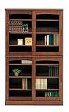 日本製 幅105cm 高さ180cm 引き戸 書棚 キャビネット 完成品 (ダークブラウン)