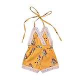 HBER 0-24ヶ月幼児ベビーガールズワンピースビンテージホルターノースリーブロンパーVネックレースフリンジバックレスサマージャンプスーツ