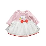 白鳥柄 ワンピース 長袖 スカート チュニック チュチュスカート ガールズ 秋 女の子1~3歳 ピンク95cm