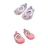 Lovoski ノンスリップ　　ベビーアンクルソックス　　2-4歳の子供　　ぬいぐるみとコットン　2ペア　ピンクとパープル