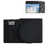 Rieibi Panasonic Lumix ZS99/TZ99カメラ用シリコンケース、Panasonic Lumix DC-ZS99/TZ99用アクセサリースクリーンプロテクター2枚付きレンズカバー、取り外し可能なレンズカバー、ブラック