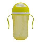 Supplylink ベビー ストローコップ 子供 水ボトル ハンドル付き 炫彩 无菌 300ml 全4色-イエロー　【対象月齢:0-36ヶ月頃】