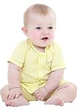 【SEBLES】ベビー 赤ちゃん パジャマソフトカラー コットン 綿 オーガニック 上下 前開き 春 秋 半袖 半袖 七分袖 パステルカラー 可愛い パジャマ(イエロー半袖,66cm)