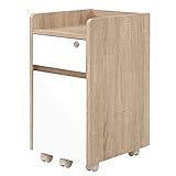 チェスト サイドチェスト 収納チェスト 鍵付き 木製 引出し キャスター付 オーク×ホワイト