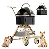 CozyMeow ペットカート 分離型 取り外し可能 4輪 犬 カート 多頭 小型犬 中型犬 耐荷重30KG 折りたたみ可能 軽量 ベビーカー ドッグ バギー 前輪360°後輪ブレーキ付 コンパクト收纳 飛び出し防止 (ブラック)