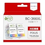 【korin本舗】BC-366XL キャノン インク 366 ts3530 互換インク BC-366 BC366 詰め替えインクカートリッジ (カラー) 合計2本 増量 説明書付 個包装