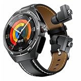 JUSUTEK 2025 人気 高級スマートウォッチ+TWSイヤホン二合一，1.53インチGT5PRO風ステンレス鋼腕時計,歩数計,HIFI 9D音質両耳イヤホン,Bluetooth5.2,イヤホン+腕時計通話機能付き,NFC機能,電卓,ゲーム,DIY文字盤,消費カロリー,長時間使用可能,着信電話,Line通知，iphone&アンドロイド対応,お贈り物,日本語説明書 (黒革)