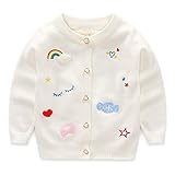 女児 女の子 子供服 長袖 ニットセーター ニット ウェア シャツ トップ セーター カーデ 春秋 可愛い 刺繍 ホワイト