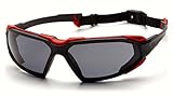 Pyramex Highlander Safety Eyewear, Gray Anti-Fog Lens With Black/Red Frame Color: Black/Red LensColo
