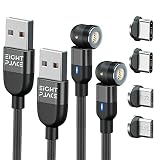 Eight Place マグネット 充電ケーブル 【2本セット】 540度回転 急速充電 QC3.0 Type-C Micro USB 磁石 磁気 着脱式 (1M, レッド)