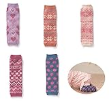 Ateitis 赤ちゃん あったか レッグウォーマー 5足 +ミニタオル セット キッズ トレンカ ひざあて 紫外線 や 防寒 対策 にも (厚手ジャカード素材 女の子)