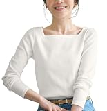 [神戸レタス] ロンT Tシャツ ティーシャツ カットソー レディース 長袖 リブTシャツ トップス オフィス [C3655] M newスクエアネック オフホワイト