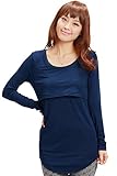 Sweet Mommy 竹繊維 ラウンドネック 伸縮 フィット シンプル 授乳 ロング丈 Tシャツ 天然素材 長袖／M／ネイビー