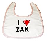 Baby Bib with I Love Zak (first name/surname/nickname) by Shopzeus