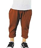 [オチビ] ワッフル コットン フライス ガーゼ リネン ワッシャー 加工 通気性 抜群 薄地 人気 9分丈 サルエル パンツ ロング 丈 ズボン 下 ハーフ ロールアップ ショート こども ベビー 