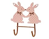洋服、帽子掛けに 丸和貿易 プリントモチーフ ダブルフック ドットラビット 400519302
