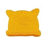 Yuelian(TM) キッズ 子供 帽子 ニットキャップ 可愛い 耳付き帽子　赤ちゃん 防寒 ハット アウトドア 暖か お出かけ 秋冬 (2 イエロー)
