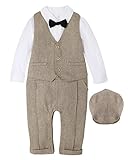 (ラボーグ)La Vogue 子供服 フォーマル スーツ ベビー ロンパース 長袖 ベスト 帽子 3点セット カバーオール 正装 赤ちゃん 男の子 結婚式 お宮参り ブラウン 70