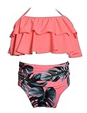 Liebeye ビキニ　2点セット　水着　親子　母　子供　女の子　幼児　お揃い　フリル　かわいい　セクシー　ピンク 子供 140