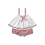 夏ベイビー服 女の子キャミソール＋パンツ Pojour 1-6歳キッズ用　可愛いチェック柄パンツ 子供ギフト 綿 通気 赤（90cm）