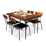 ダイニングセット 5点 4人掛け アンティーク ダイニングテーブルセット アイアン パイン無垢材 スチール インダストリアル風 カフェ風