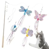 SONGWAY 猫 おもちゃ 猫じゃらし ねこおもちゃ 昆虫版 4点セット（チョウチョ/ミツバチ/トンボ/甲虫）釣り竿付き すべての品種のサイズ