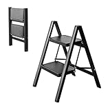 RAKU 脚立 踏み台 ステップ台 折りたたみ 2段 3段 4段 5段 耐荷重約150KG 持ち手付き 足置き広い 軽量 安定感 スチル製 滑り止め付き 収納便利 多機能 ステップスツール はしご 梯子 (ブラック, アルミ5段)