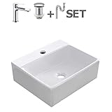 5点 セット 洗面ボール rika陶器 洗面手洗ボウル＋蛇口＋ポップアップ排水栓 ＋テール管＋ 選べる排水管 S字 トラップ 床排水管 又は ボトルトラップ 壁排水管 の セット 洗面器 手洗い器 洗