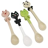 Huele 4 pcs Cute Hangingコーヒーセラミックスプーン子供小さなデザートスプーン動物形状
