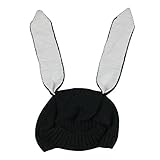 YUANSHOP1 かわいいニット帽 ウサギの耳 ニット帽子 キャップ ベビー キッズ 赤ちゃん 子 子供 用 厚い 保温 防寒 防風 お出かけ お散歩に 多色 (ベルベットない, ブラック)