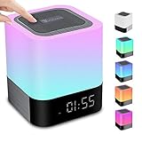 5 in 1ポータブルBluetoothスピーカーナイトライトタッチセンサーLEDベッドサイドランプ調光機能付きWarm Light & Color Changingアラーム時計デジタルカレンダーmp