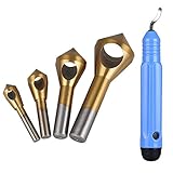 SILIVN 面取りドリルビット（4本組）+ ノガバー（１本付 バリ取り用） 工具セット 　面取りカッター 高速度鋼 超硬円型 バリ取り 面取り範囲 2-5mm/5-10mm/10-15mm/15-2