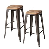 タンスのゲン カウンターチェア 2脚セット ブラウン 完成品 スタッキング可能 ブルックリンスタイル アイアン 天然木 47600002 BR